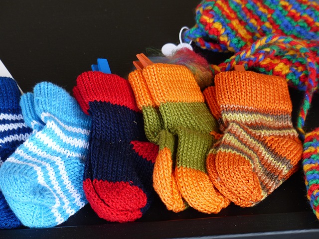 handmade wool socks flat lay